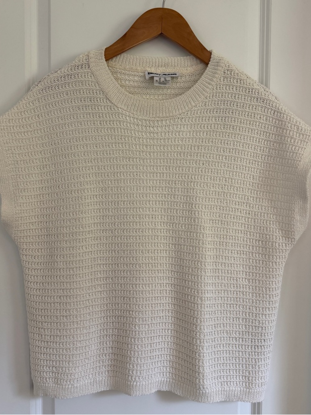 DKNY Jeans Cream Textured Knit Short Sleeve Sweater ~ Size XL
